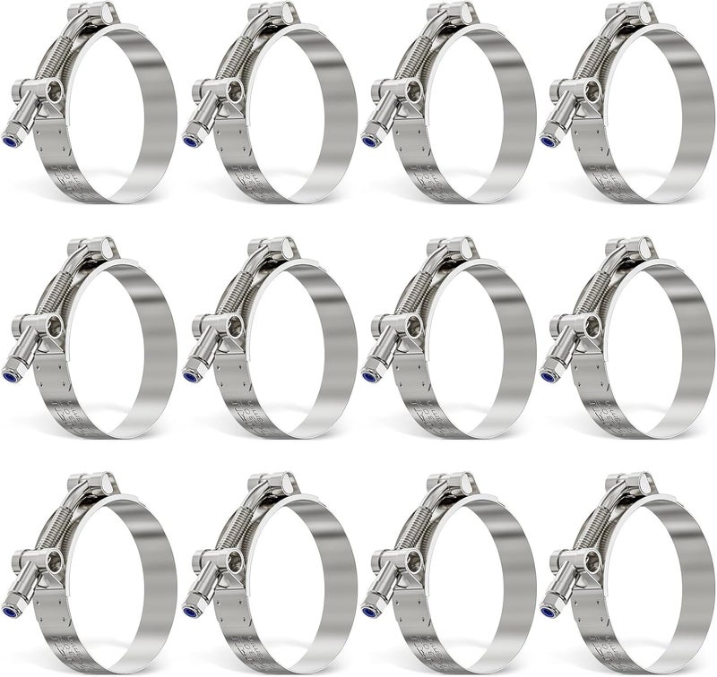ORU 12Pack 2.5 Inch T Bolt Hose Clamp,304 Stainless Steel Heavy Duty Hose Clamp,Adjustable 70-78mm Radiator Hose Clamps for Tube, Automotive, Radiator, lntercooler - Image 1